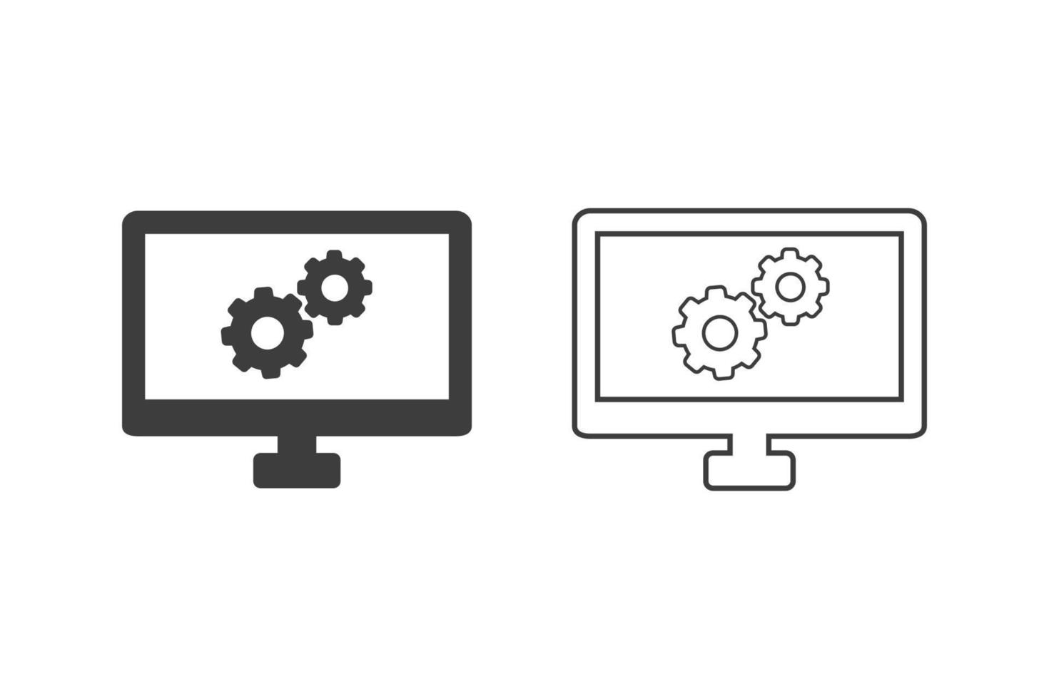 iconos de configuración de computadora diseño plano o iconos de configuración de computadora. 2 estilos de iconos de configuración de computadora aislados en fondo blanco. vector