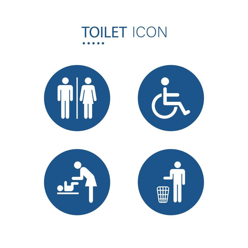 Symbol of toilet icons on blue circle shape isolated on white background. Vector illustration.