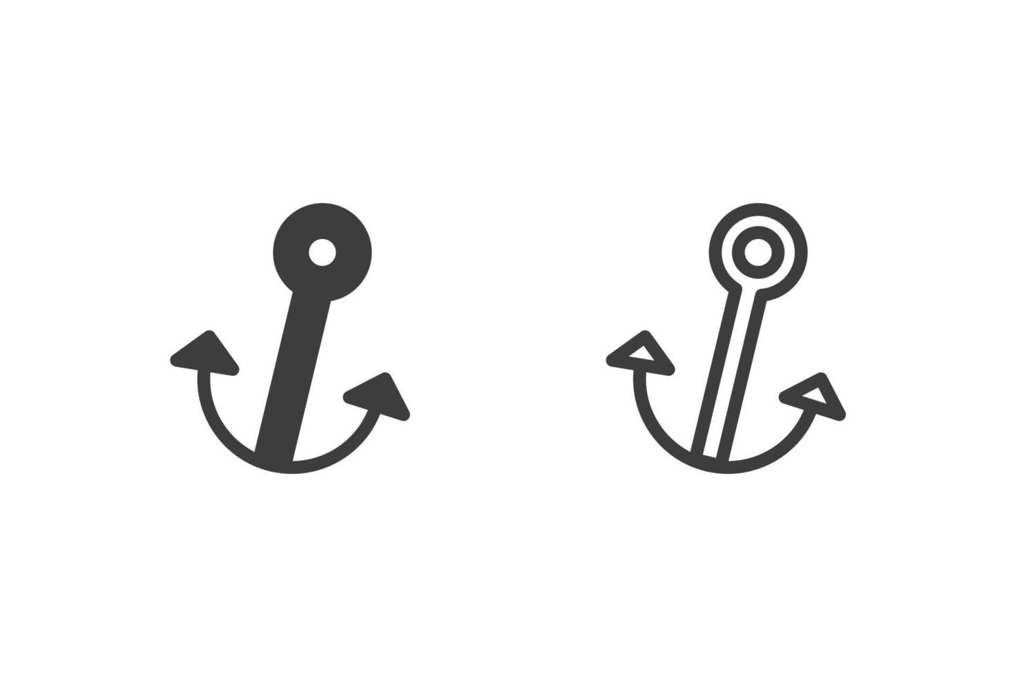 diseño de estilo de glifo de ilustración de vector plano de anclaje con 2 iconos de estilo en blanco y negro. aislado sobre fondo blanco. iconos de viaje.