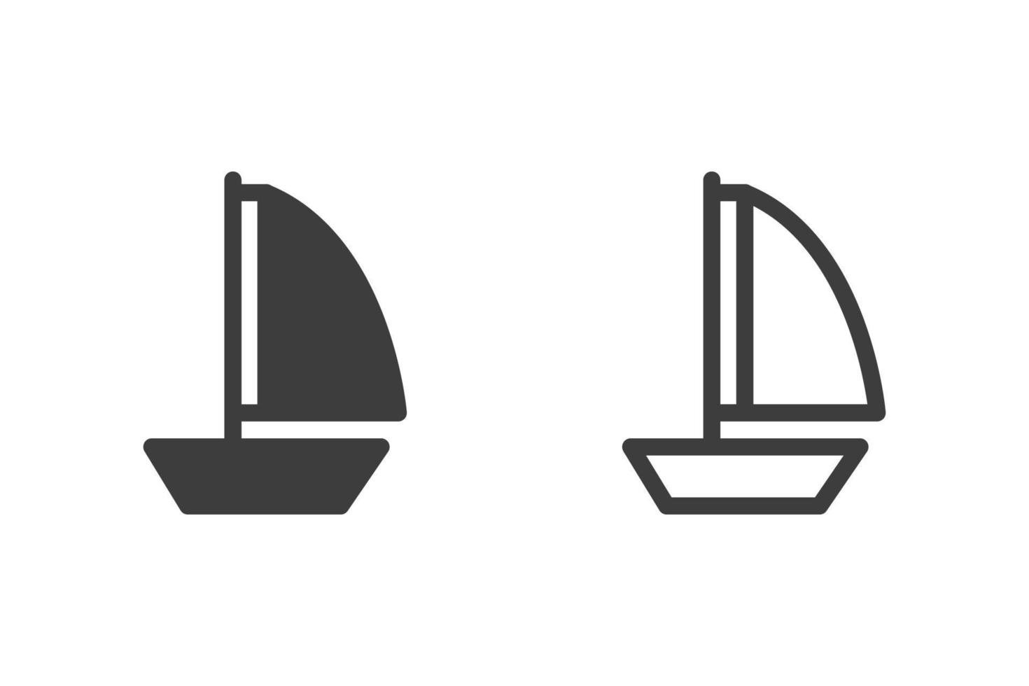 diseño de estilo de glifo de ilustración de vector plano de velero con 2 iconos de estilo en blanco y negro. aislado sobre fondo blanco. iconos de viaje.