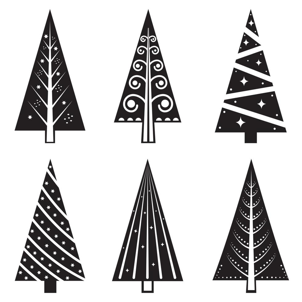 Set of christmas tree doodle illustration Hand drawn Sketch line vector