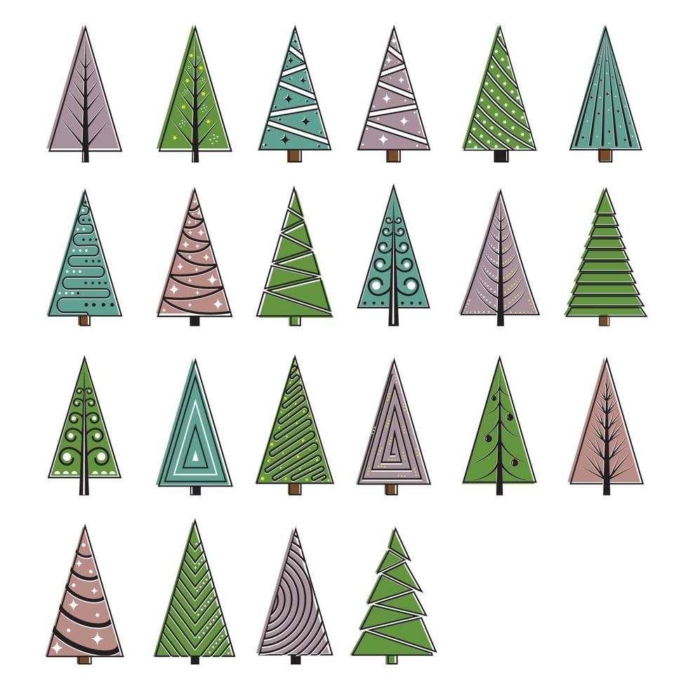 Hand drawn set of Christmas trees. Holidays background. Abstract doodle drawing woods. Vector art illustration