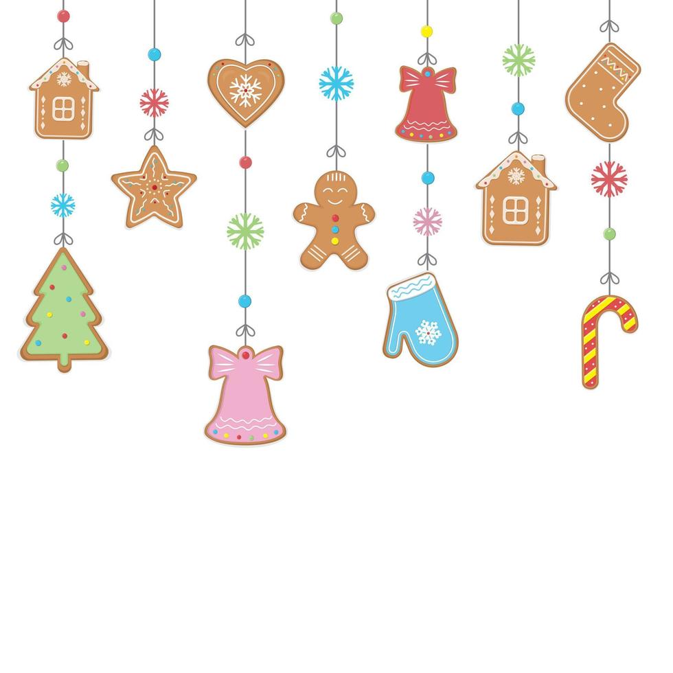 Christmas garland of ginger cookies, color vector illustration in cartoon style