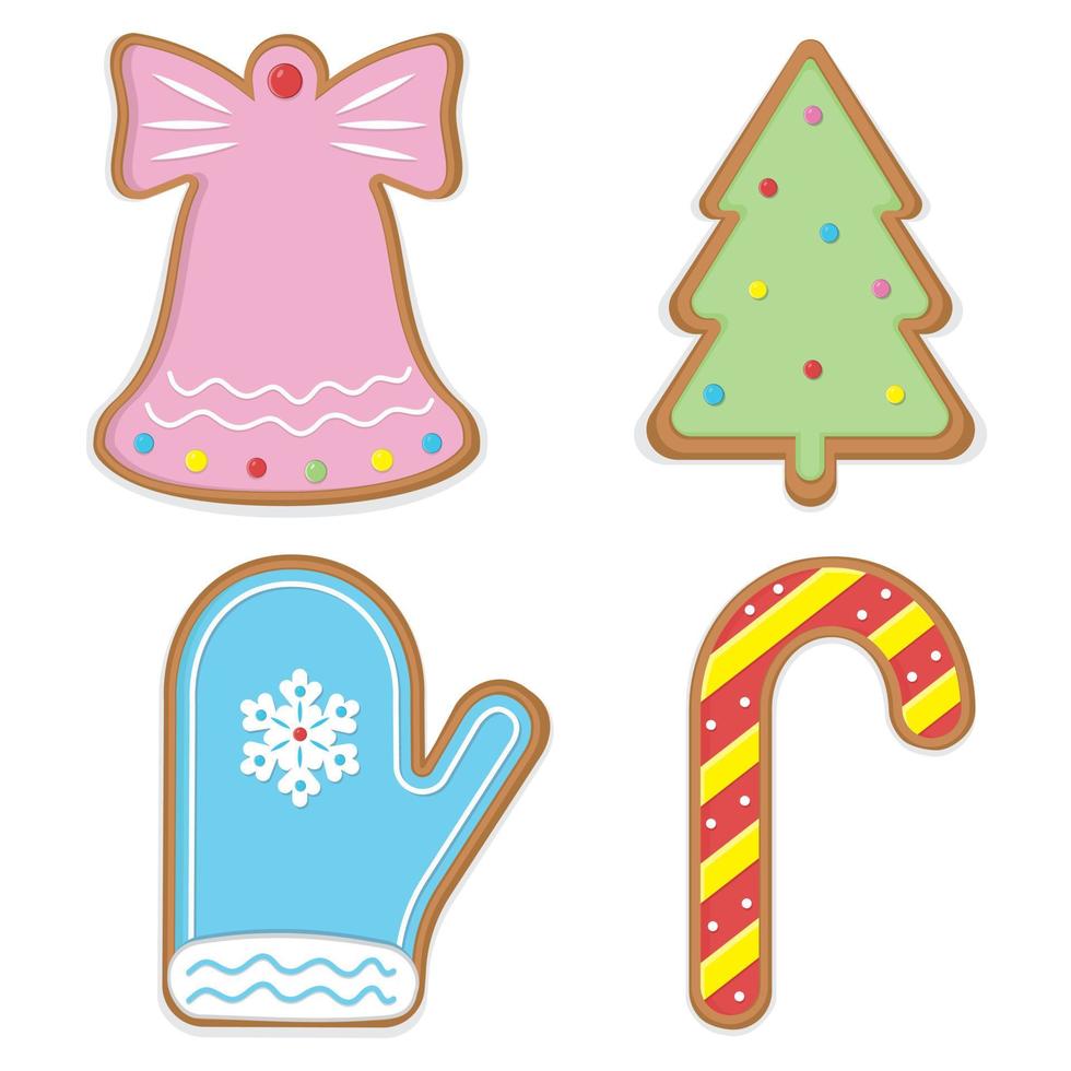 A large set of Christmas gingerbread cookies, ginger cookies in glaze, Vector illustration.