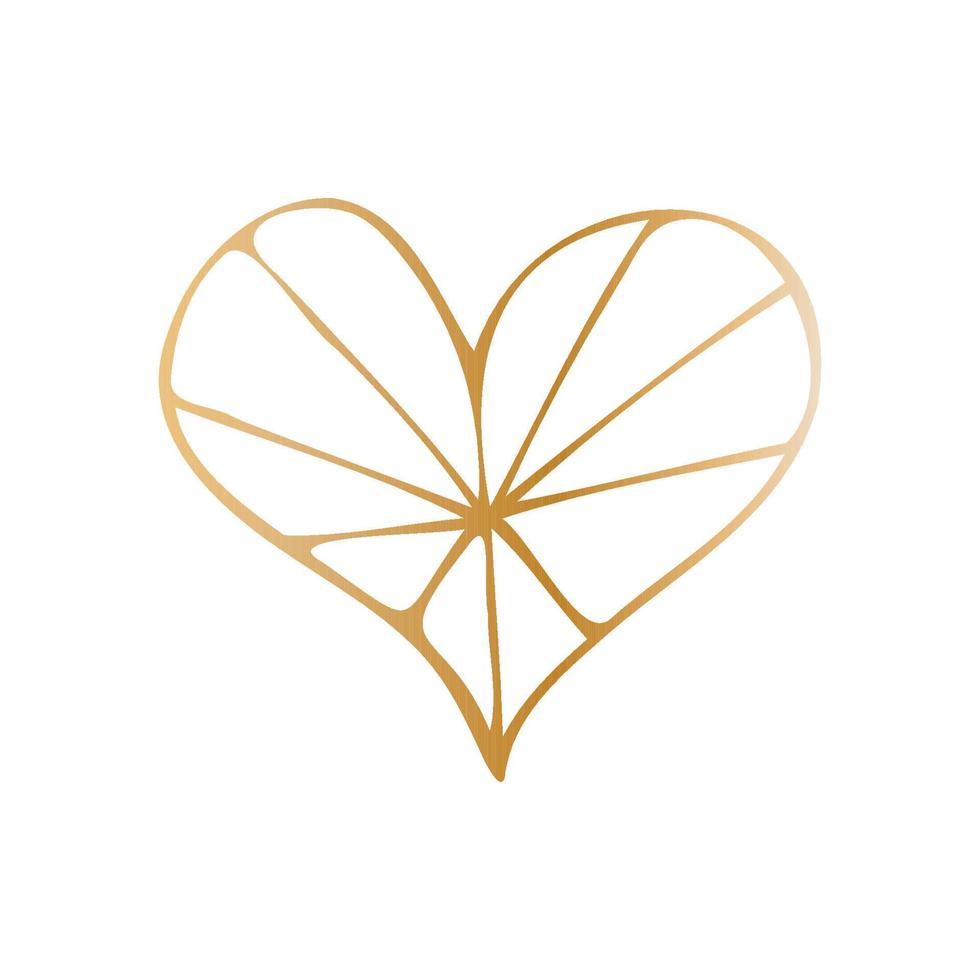 Simple golden doodle hand drawn heart. Isolated design element for valentine's day, wedding, romance vector