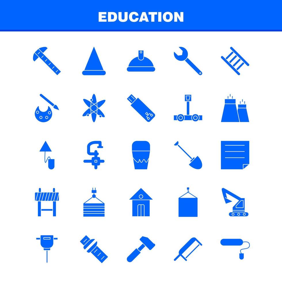 Education Solid Glyph Icons Set For Infographics Mobile UXUI Kit And Print Design Include Crane Lift Lifting Hook Hardware Wrench Tools Hardware Collection Modern Infographic Logo and Pict vector