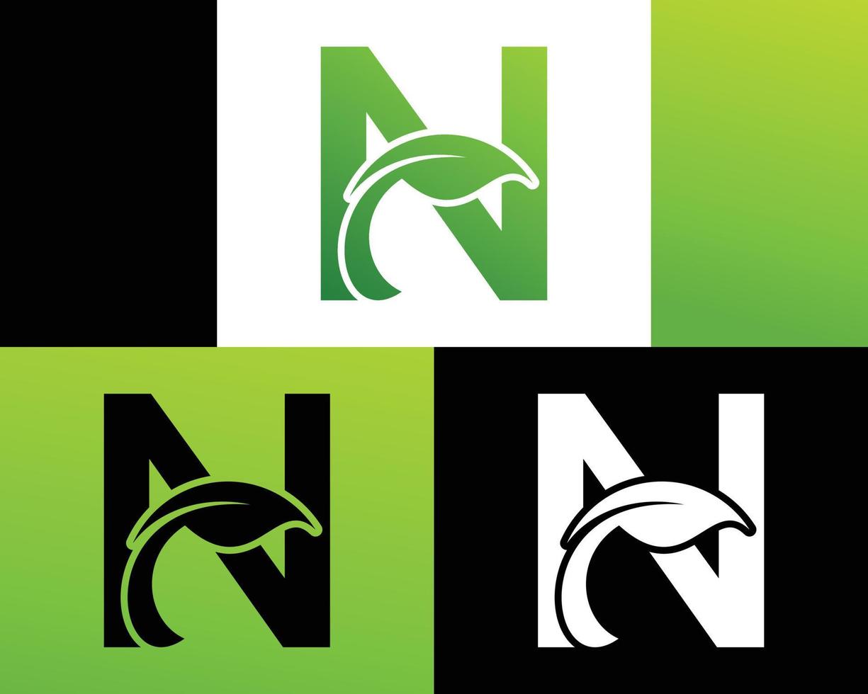 Abstract letter N green leaf logo vector