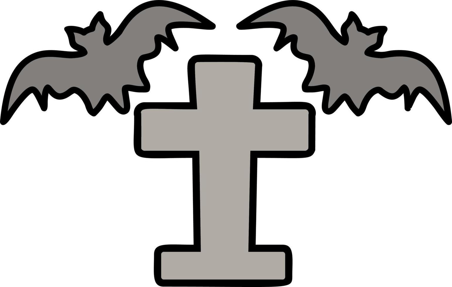 Tombstone and bats color icon vector