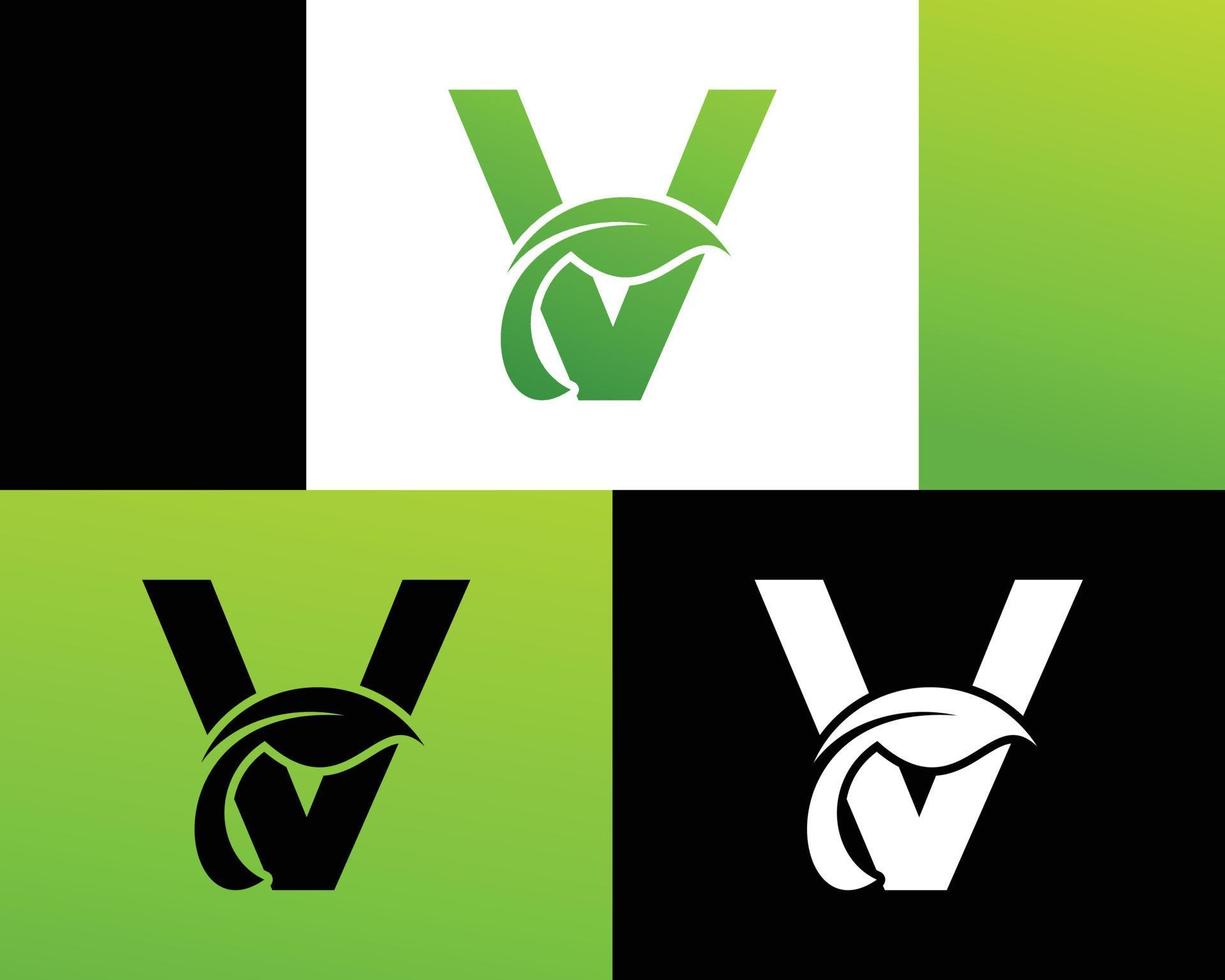 resumen letra v logotipo de hoja verde vector