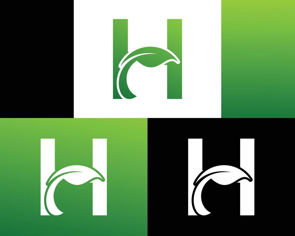 resumen letra h logotipo de hoja verde vector