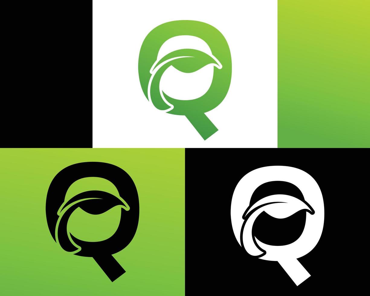 Abstract letter Q green leaf logo vector