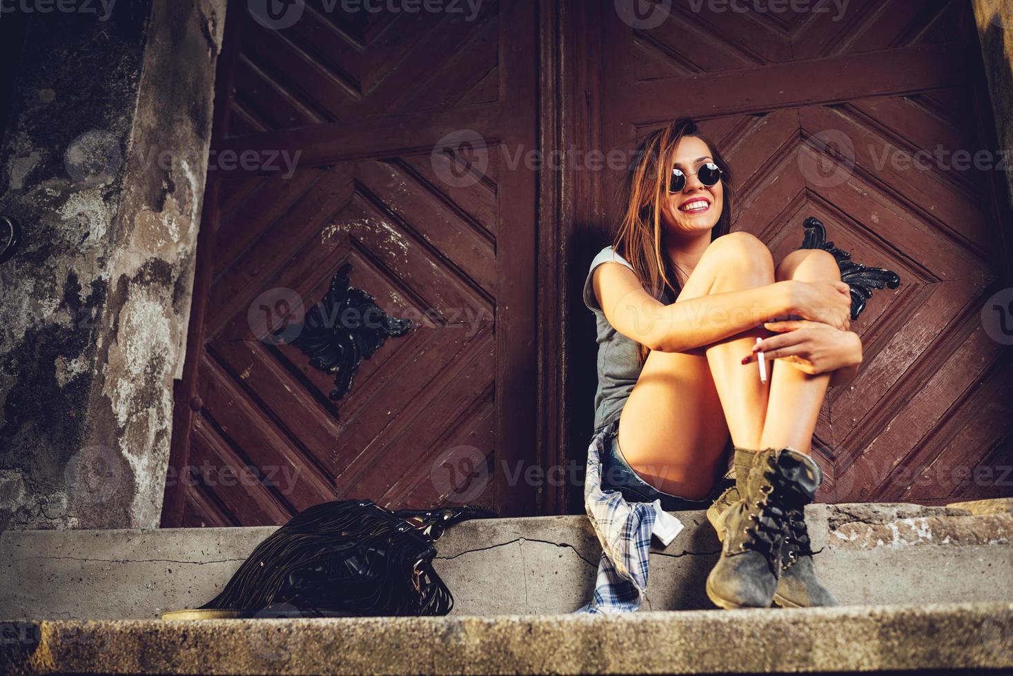 Girl Sitting On The Stears photo