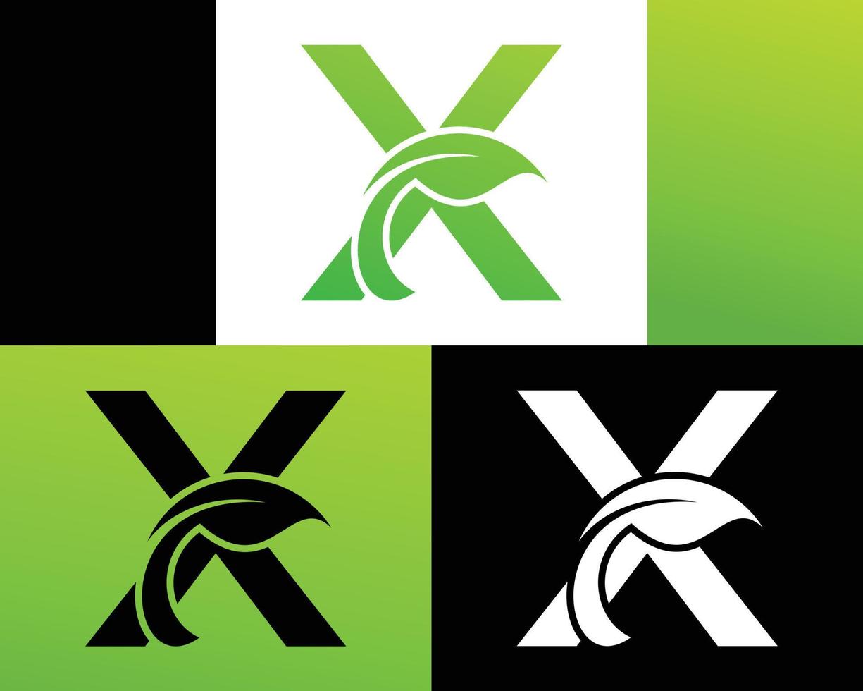 letra abstracta x logotipo de hoja verde vector