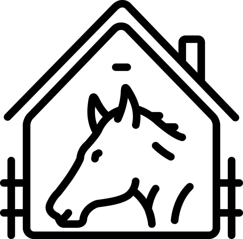 icono de línea para caballo en establo vector