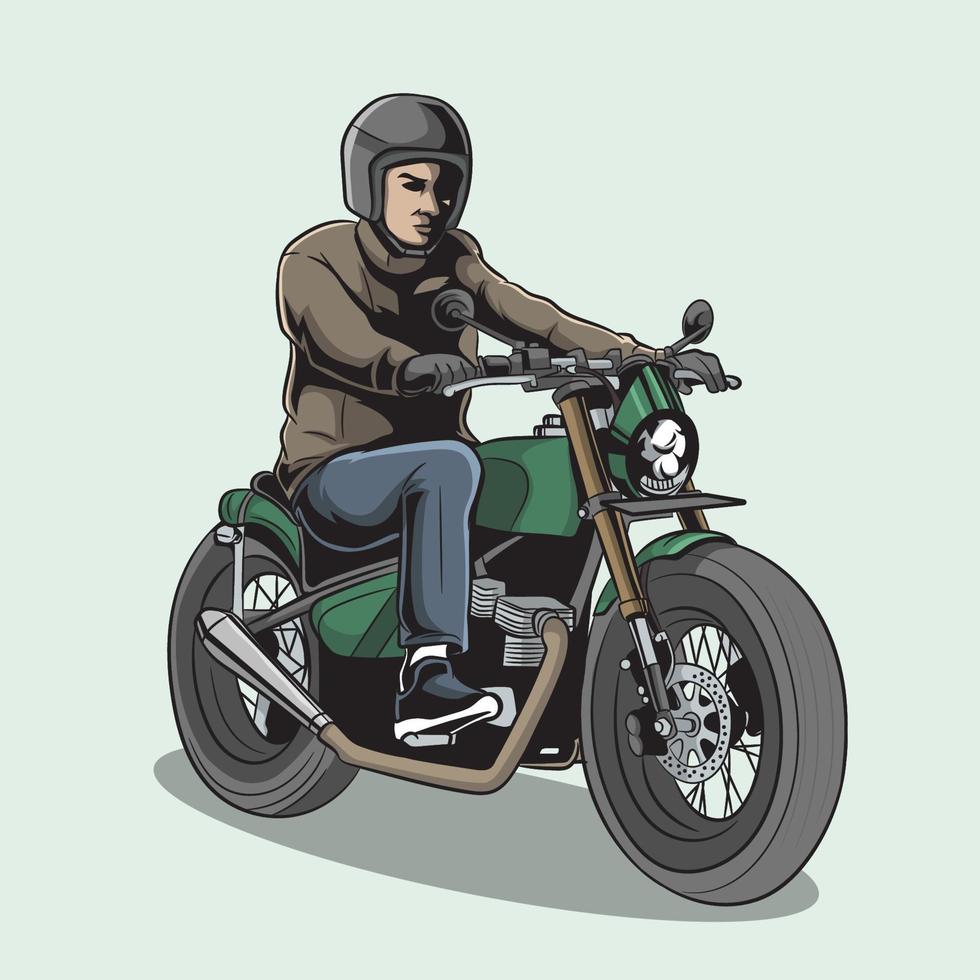 motociclista, casco genial, diseño de camiseta vector