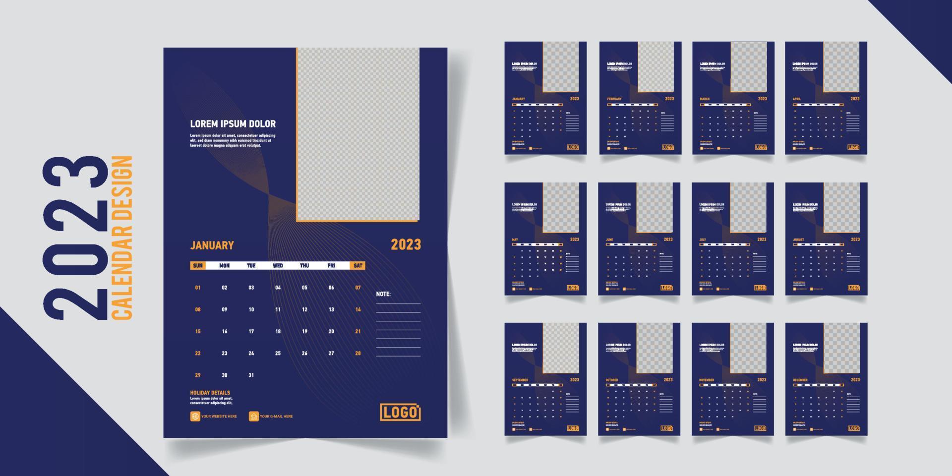 Monthly calendar for 2023 minimalist template vector