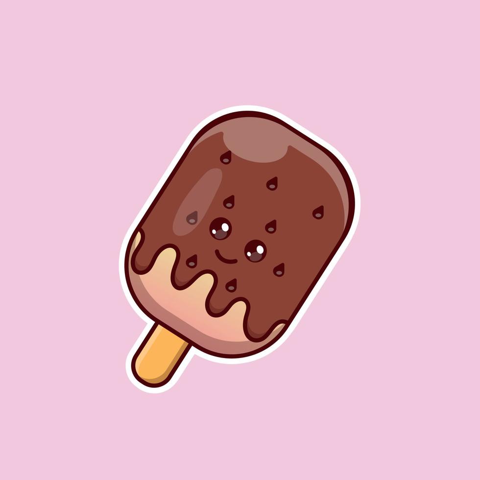 Cute cartoon ice cream with pink icing in vector. Isolated food vector. Flat cartoon style vector