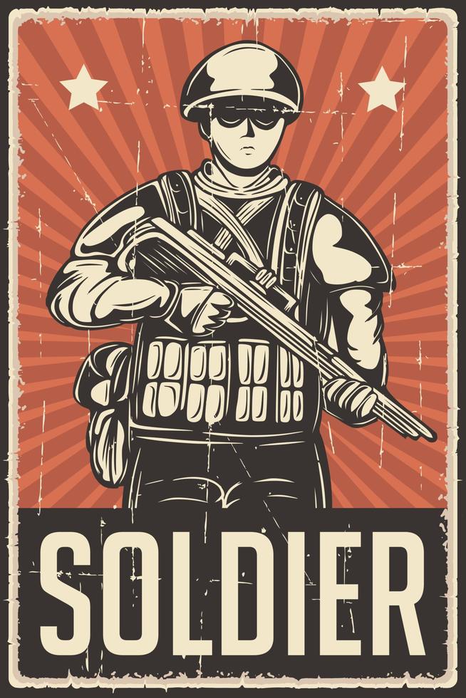 cartel retro del ejército del soldado militar vector