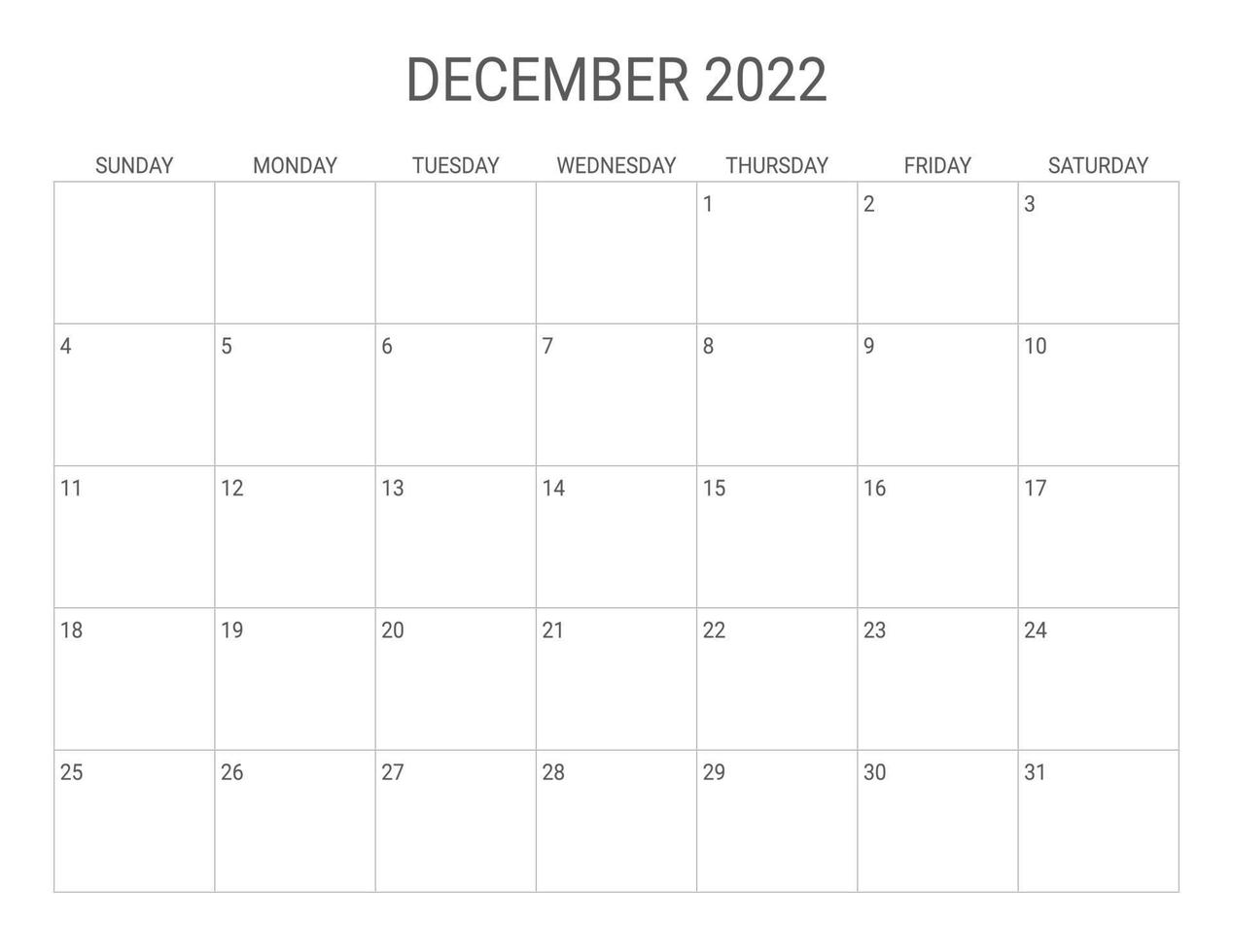 calendario diciembre 2022 listo para planificador navideño vector