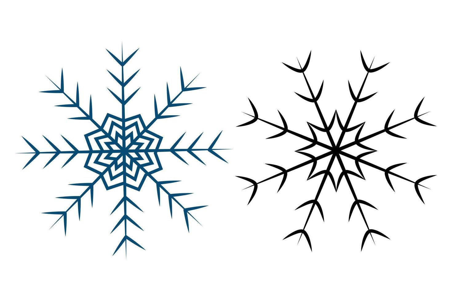 Outline drawing of a carved snowflake in a minimalist style. Set of two images. Line art. Isolate vector