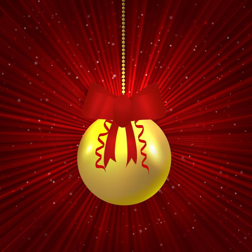 bola de navidad dorada sobre fondo abstracto rojo. vector