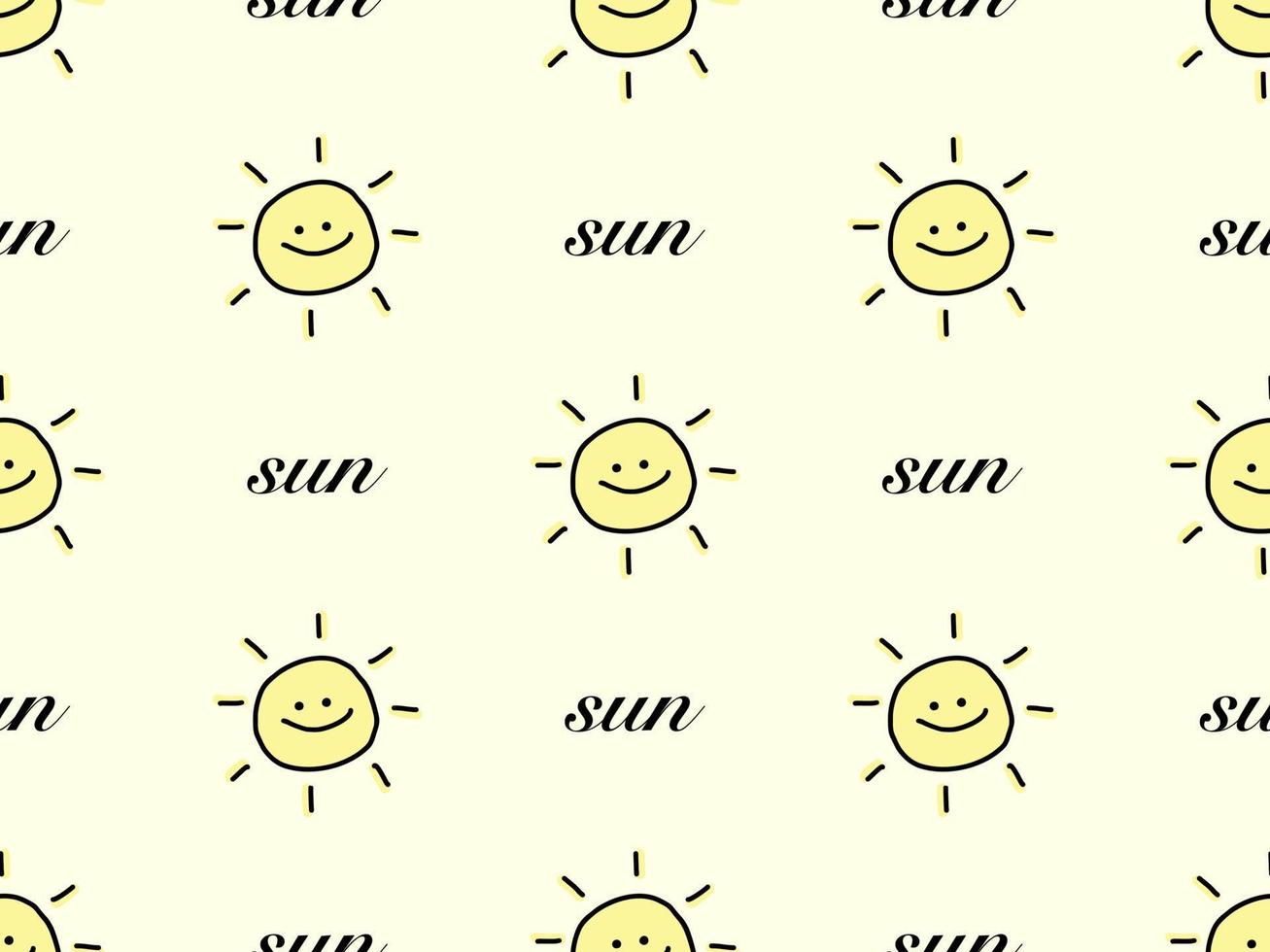 Sun cartoon character seamless pattern on yellow background vector