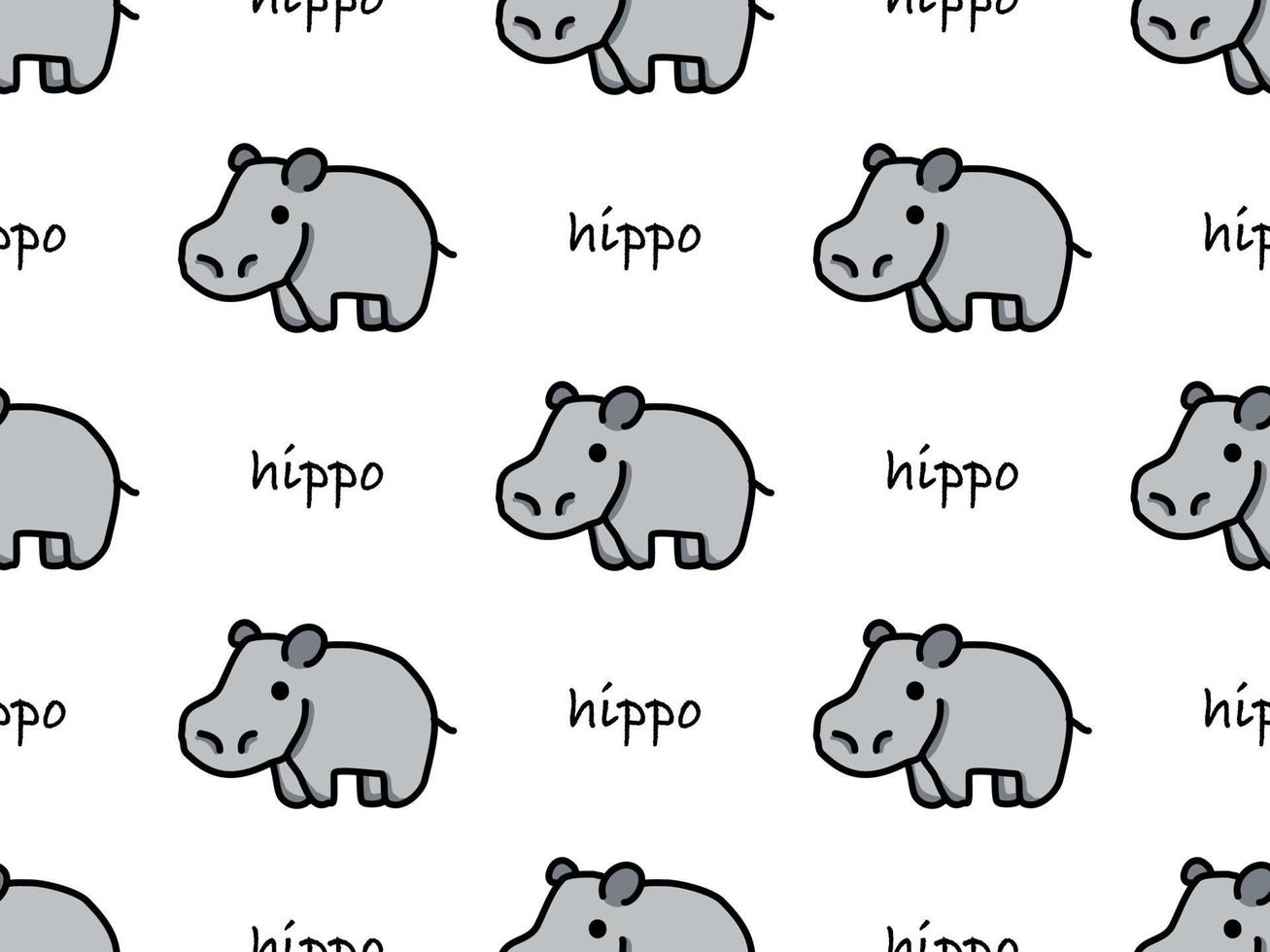 Hippo cartoon character seamless pattern on white background vector