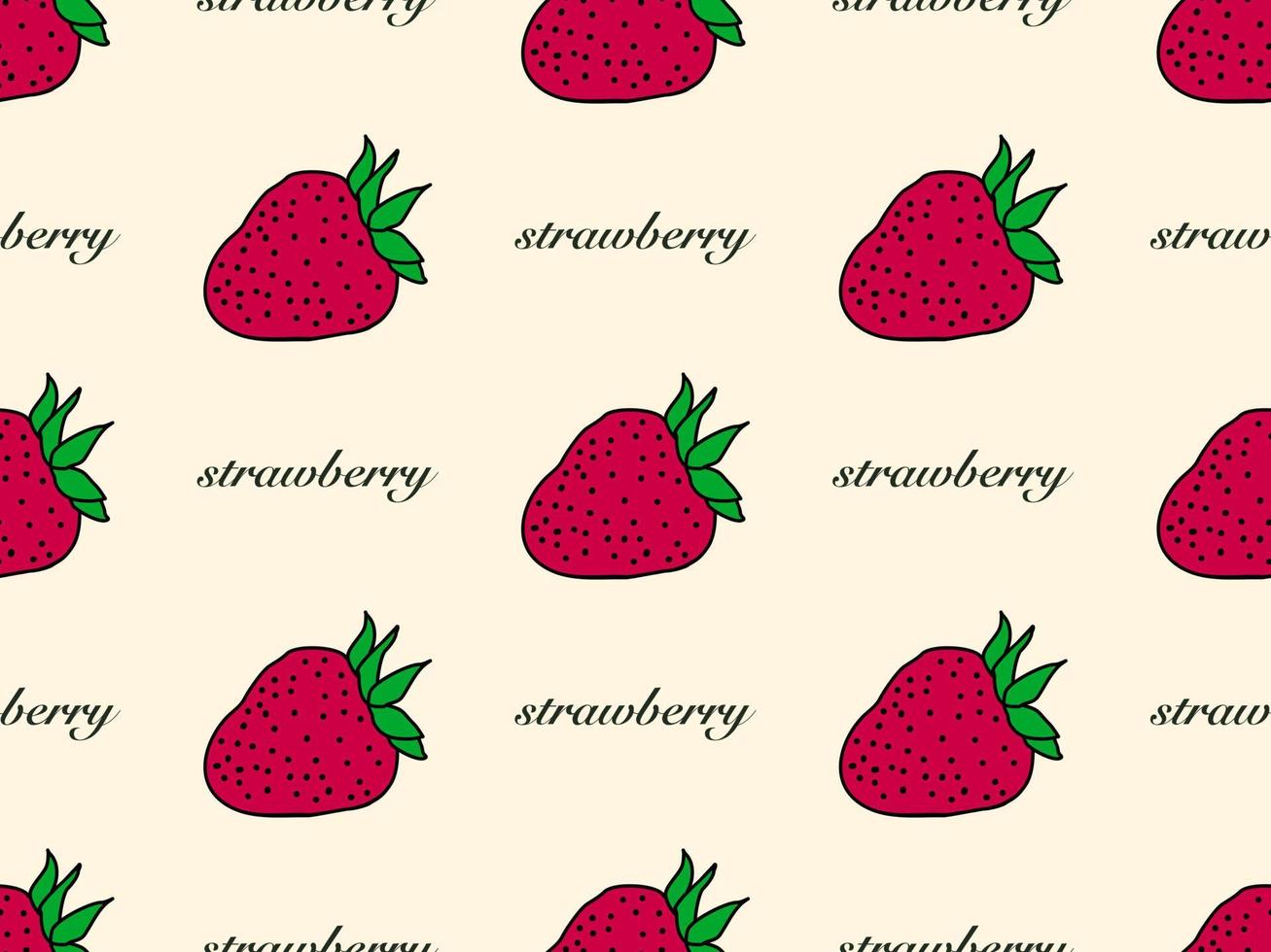 Strawberry cartoon character seamless pattern on orange background vector