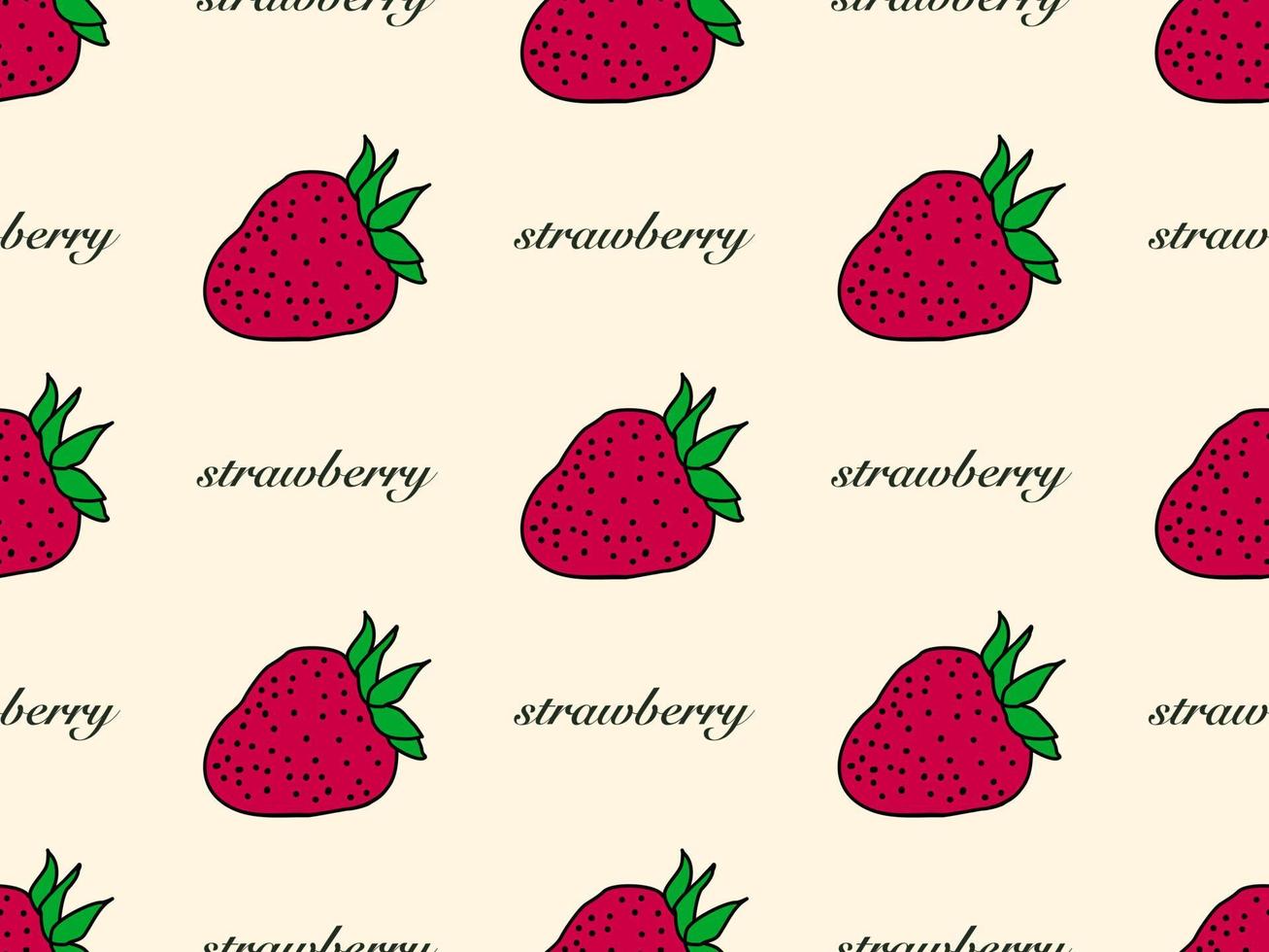 Strawberry cartoon character seamless pattern on orange background vector