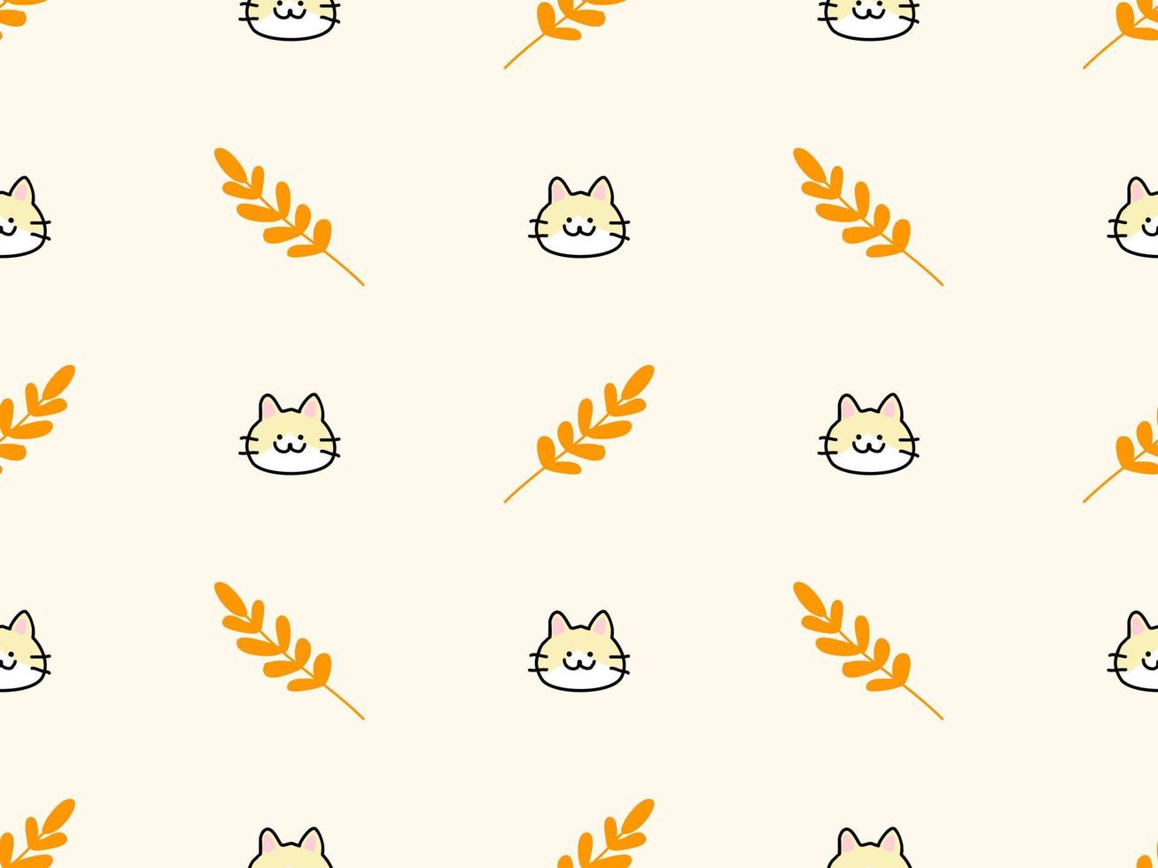 Cat cartoon character seamless pattern on orange background vector