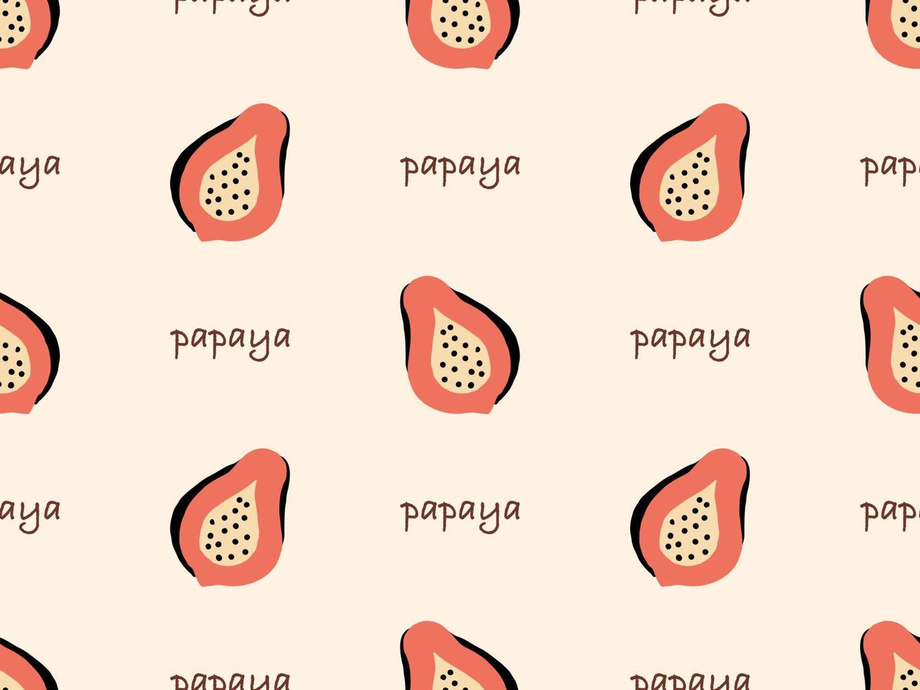 Papaya cartoon character seamless pattern on orange background vector