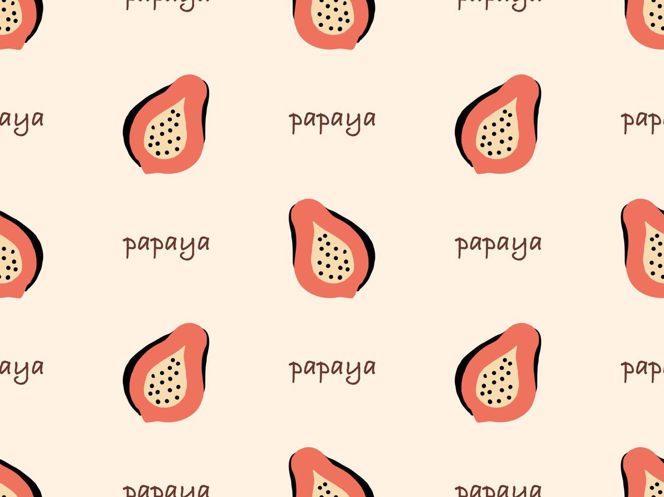 personaje de dibujos animados de papaya de patrones sin fisuras sobre fondo naranja vector