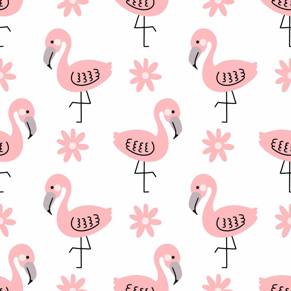 Pink flamingo and flower. Seamless pattern for sewing children's clothing. African background in nursery. Jungles. Print on fabric and packaging. vector