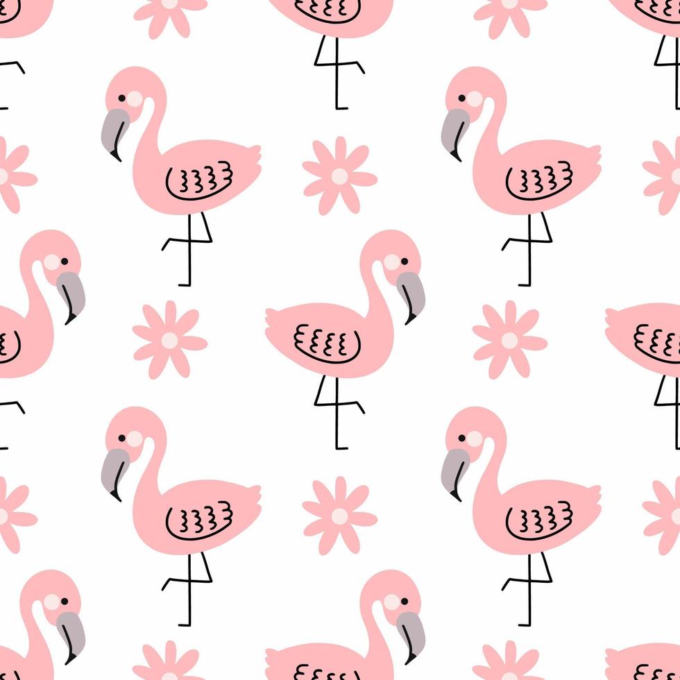 Pink flamingo and flower. Seamless pattern for sewing children's clothing. African background in nursery. Jungles. Print on fabric and packaging. vector