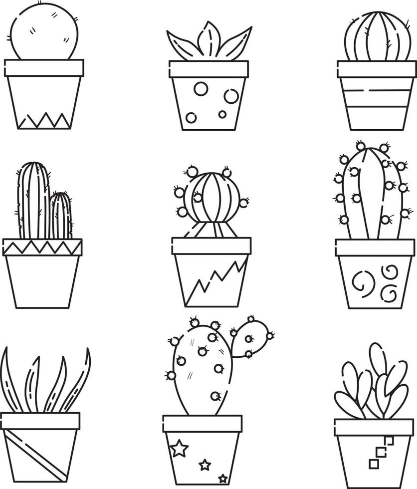conjunto de icono lineal de cactus vector