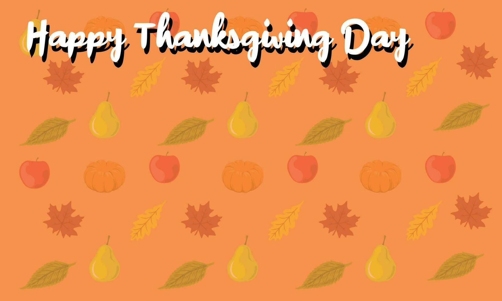 Happy Thanksgivig Day with Background orange and pear, apple, pumpkin, maple leaf at vector and empty space for copy paste. Can be used for content with the same theme