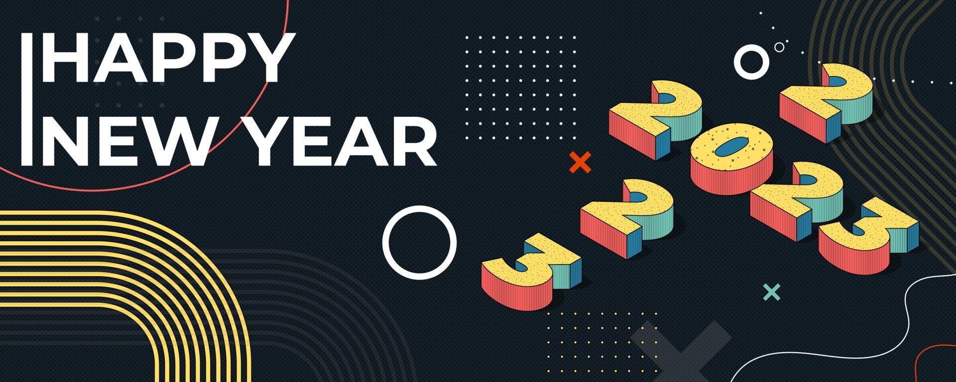 2023 happy new year vector holiday on black background, Numeral 2023 with 3D effect, New year greeting poster, banner