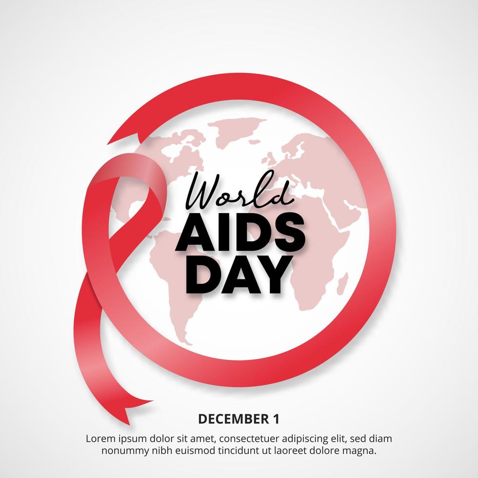 World aids day background with a round red ribbon and world globe vector