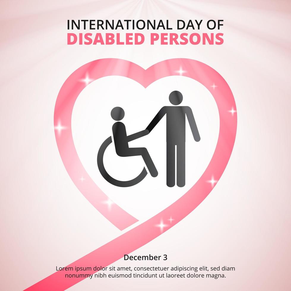 International day of disabled persons background with love ribbon and disabled person vector