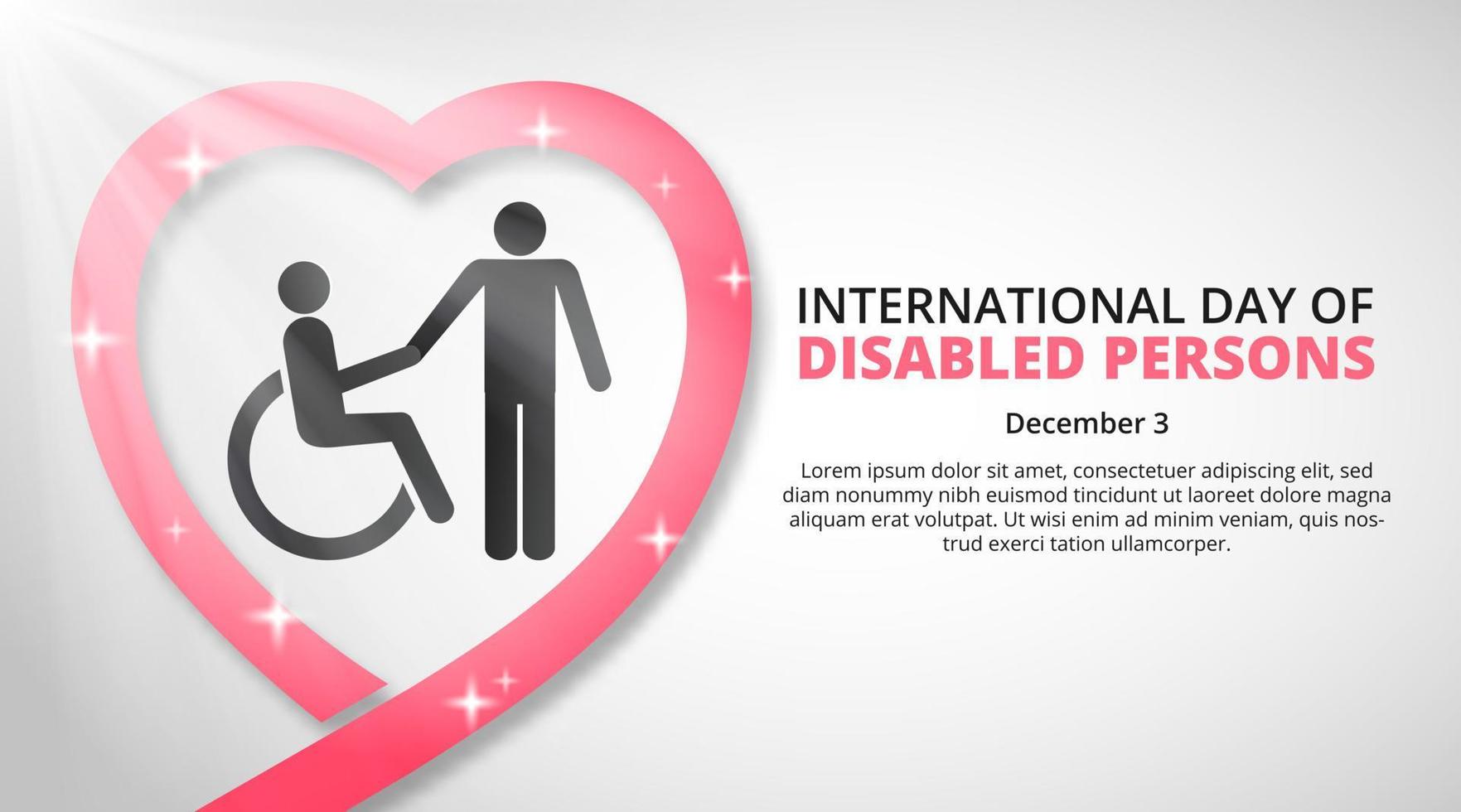 International day of disabled persons background with love ribbon and silhouette vector