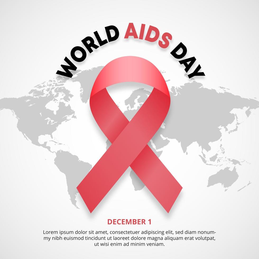 World aids day background with a red ribbon on a world map vector