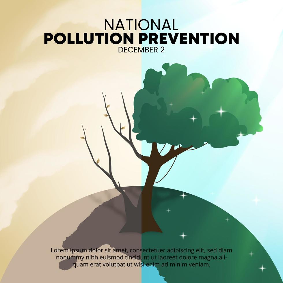 National pollution prevention day background with clean and polluted air on earth vector