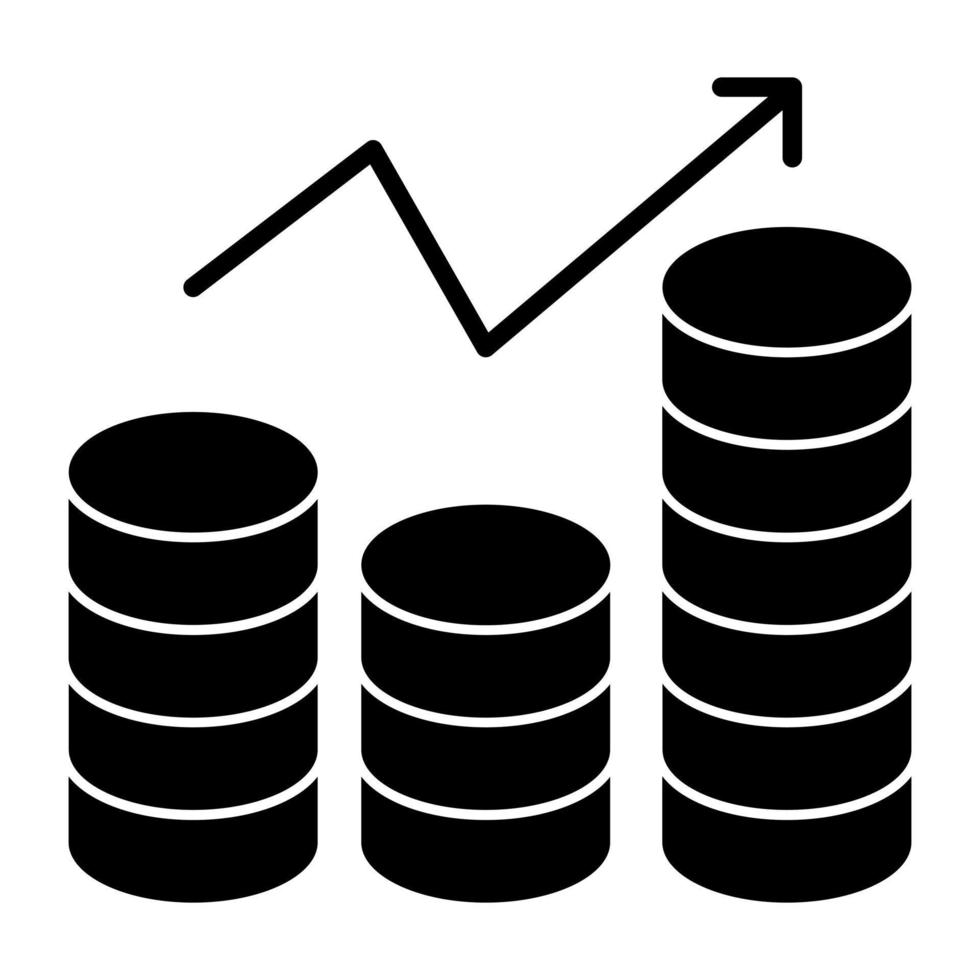 Bar chart with upward arrow, icon of growth chart vector