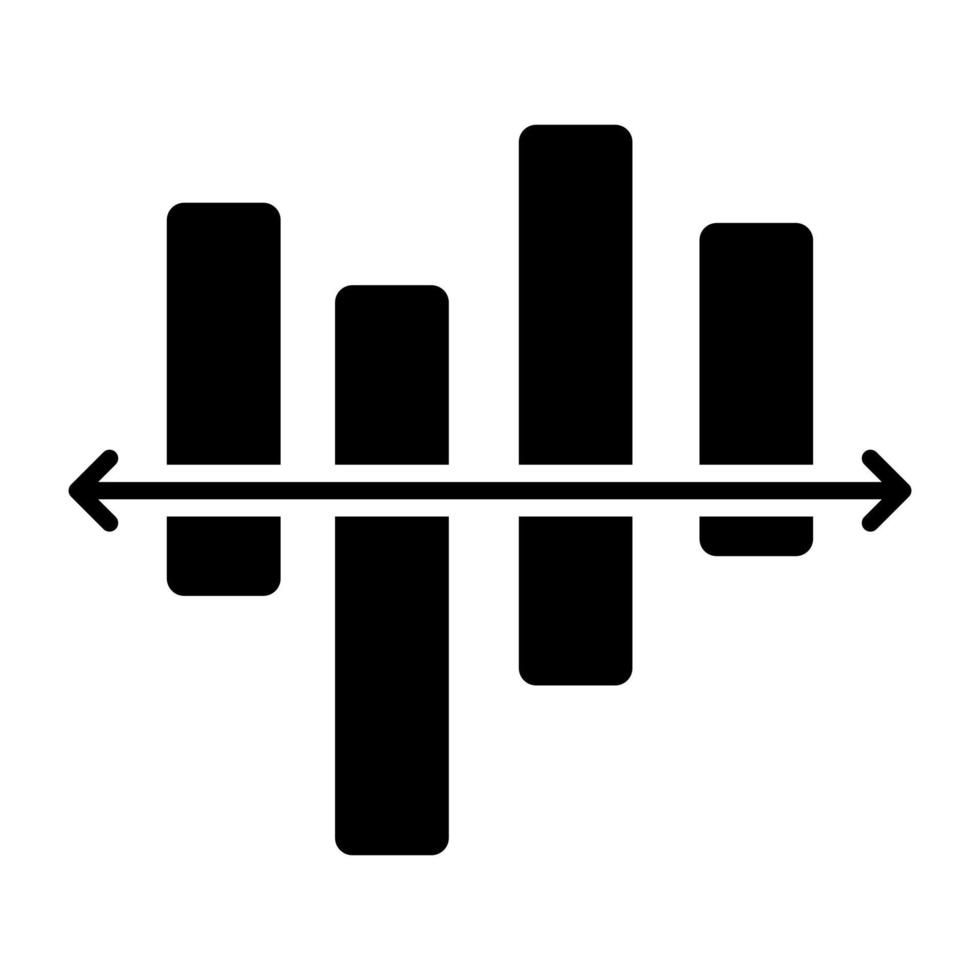 A filled design icon of vertical bar chart vector