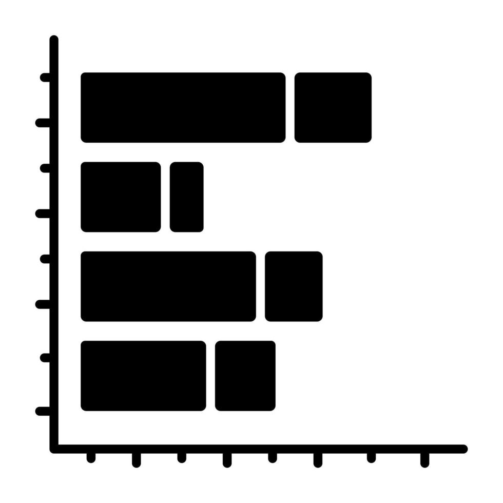 Glyph design icon of horizontal bar chart vector