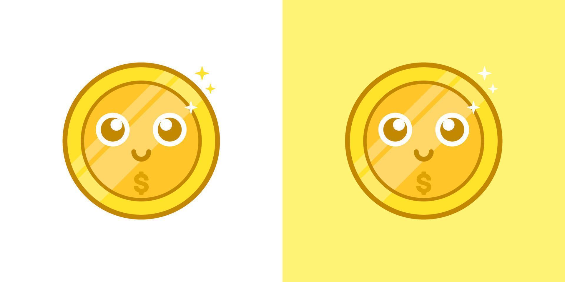 Gold coin money kawaii cartoon vector icon concept. Flat illustration style for mascot, sticker, logo and icon.