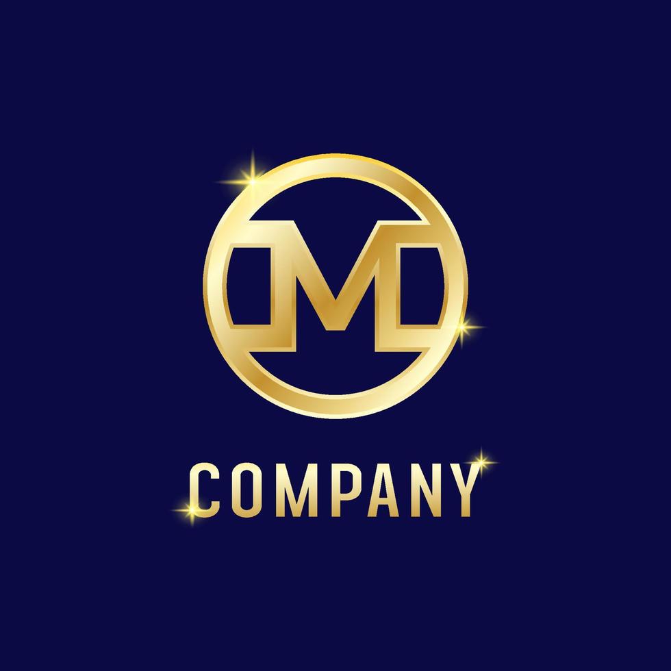 Golden Letter M. Emblem Alphabet Logo Design Template vector