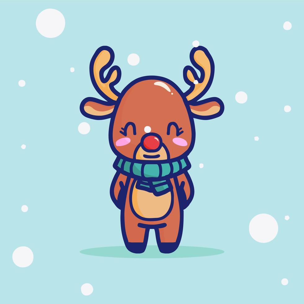 vector illustration of a deer cartoon wearing a winter themed scarf