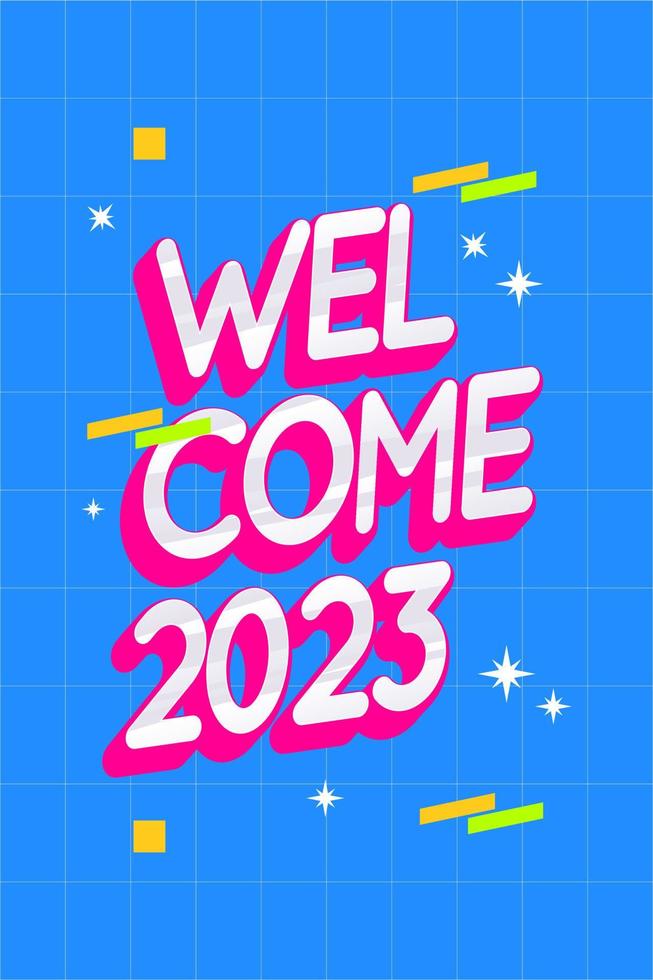 welcome 2023 text logo typography with a modern theme to welcome the new year vector