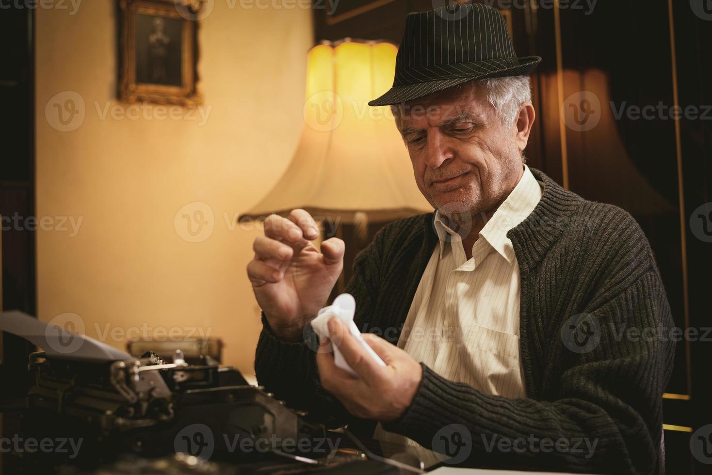 Worried Retro Senior Man Writer photo